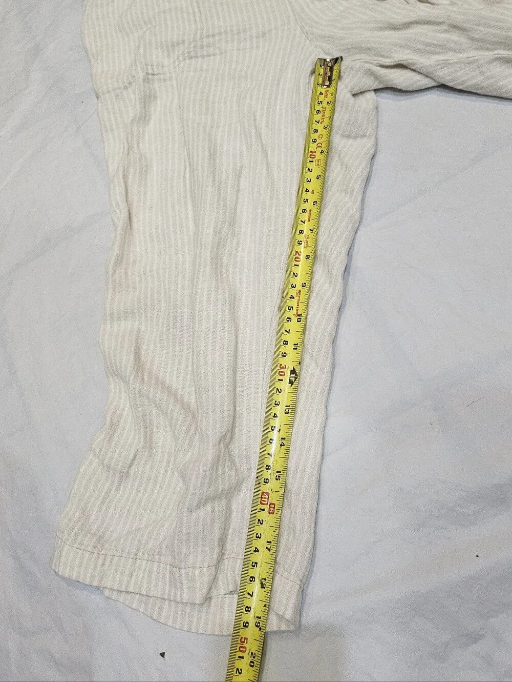 Per Se Striped Linen Capri Pants M Wide Leg Drawstring Elastic